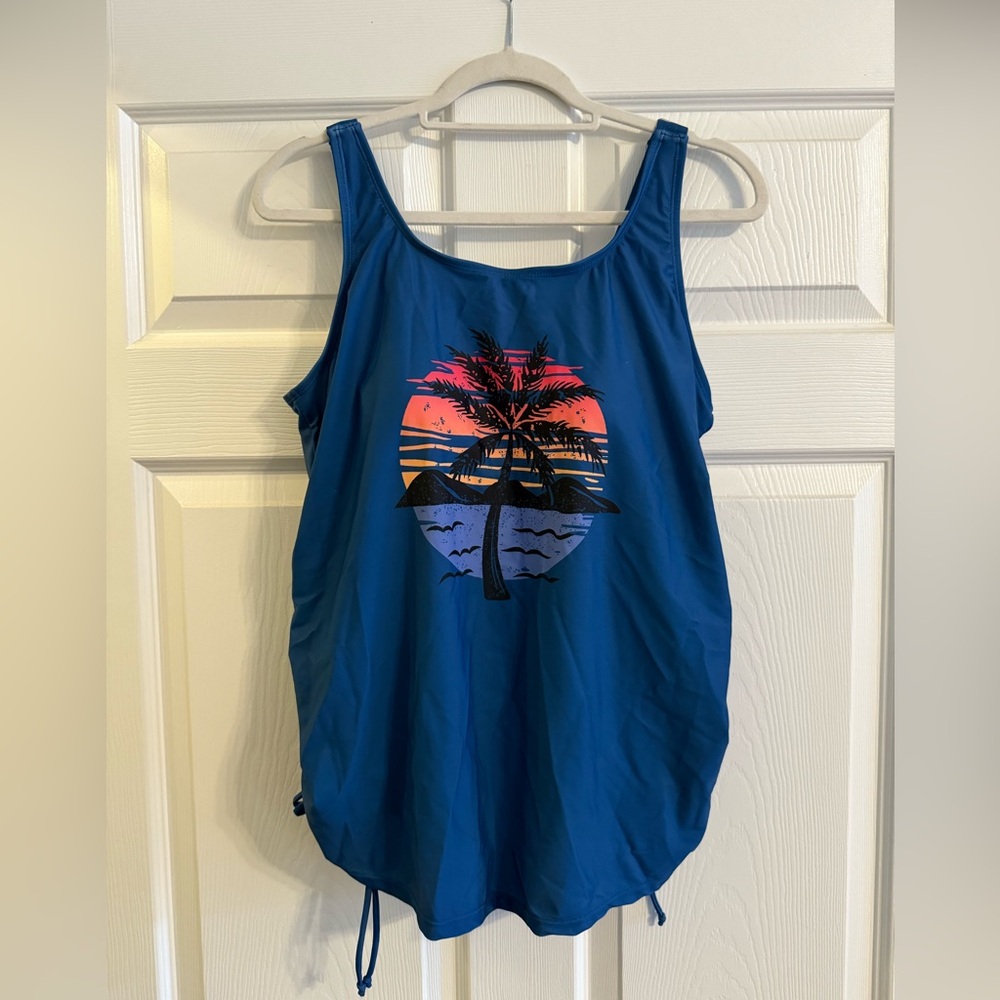 Bloomchic island print drawstring swim top